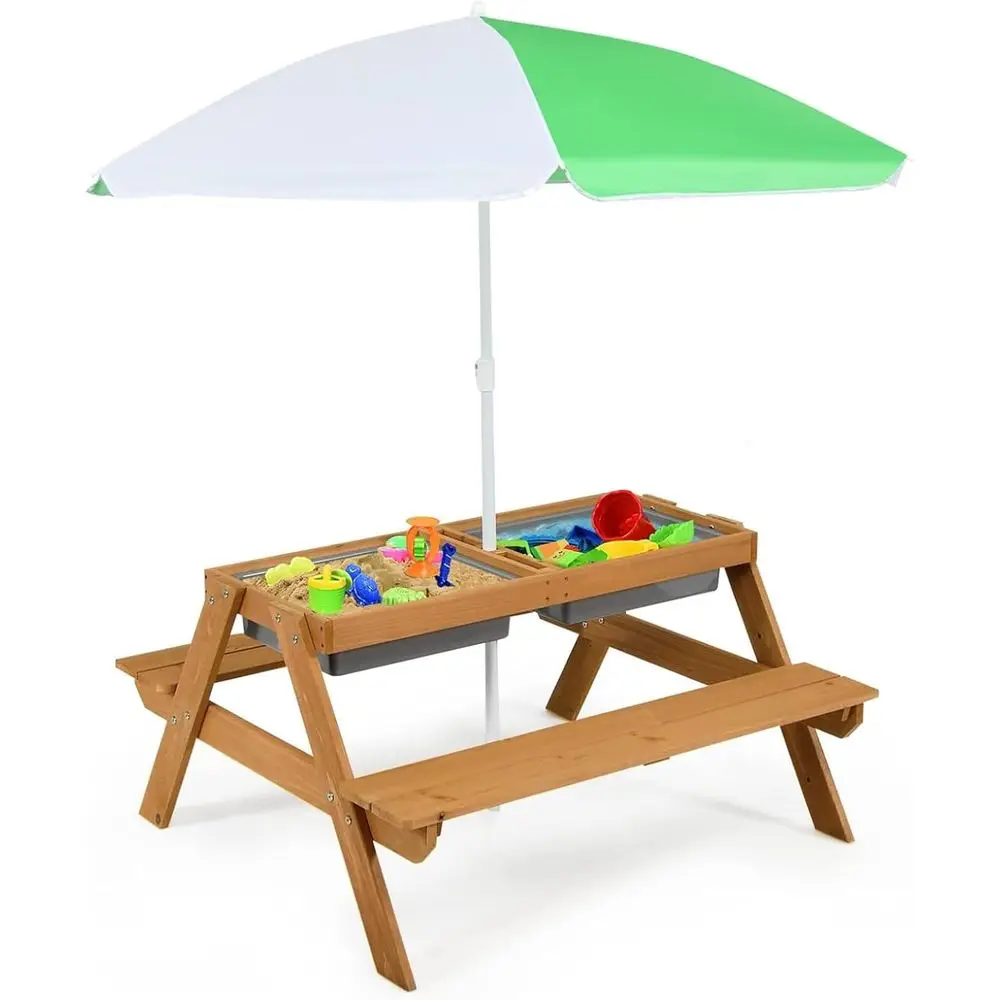 Kids Outdoor Picnic Table - 4-in-1 houten zand- en watertafel met