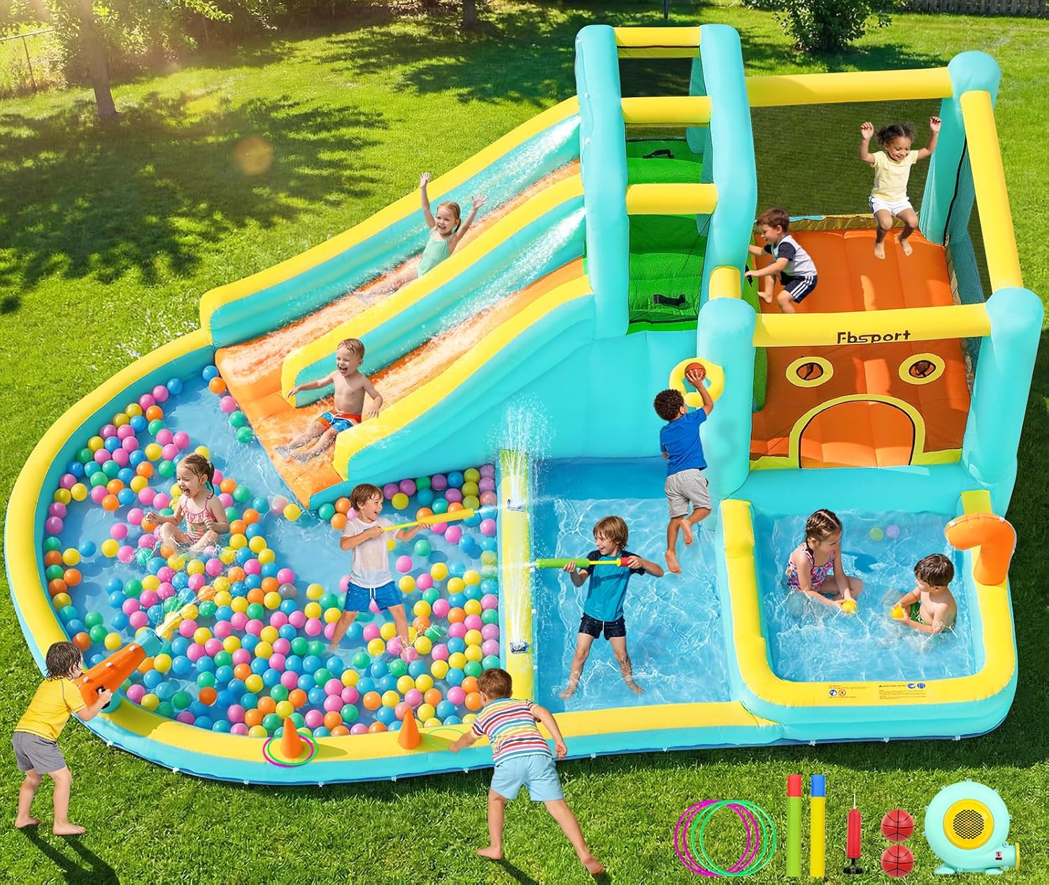 Kids Outdoor Park - Dubbele glijbaan opblaasbaar waterpark springkasteel met