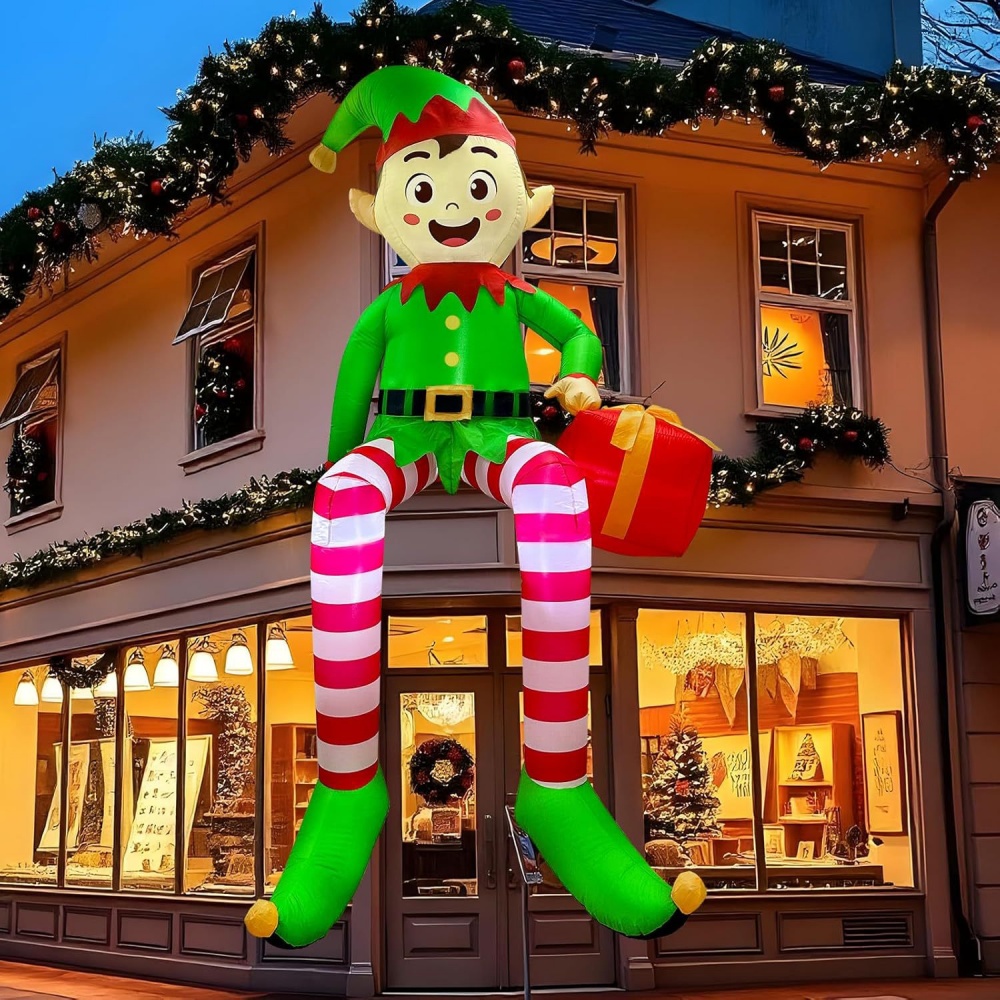 Kids Outdoor Toys - 8FT Kerst Opblaasbaar Zitten Elf Decoratie