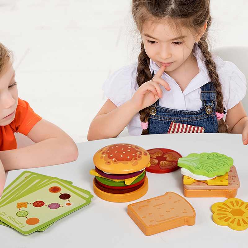 Kids Outdoor Kitchen Set - ·Nieuwe houten Hamburg sandwich-stapelspeelgoed voor kinderen