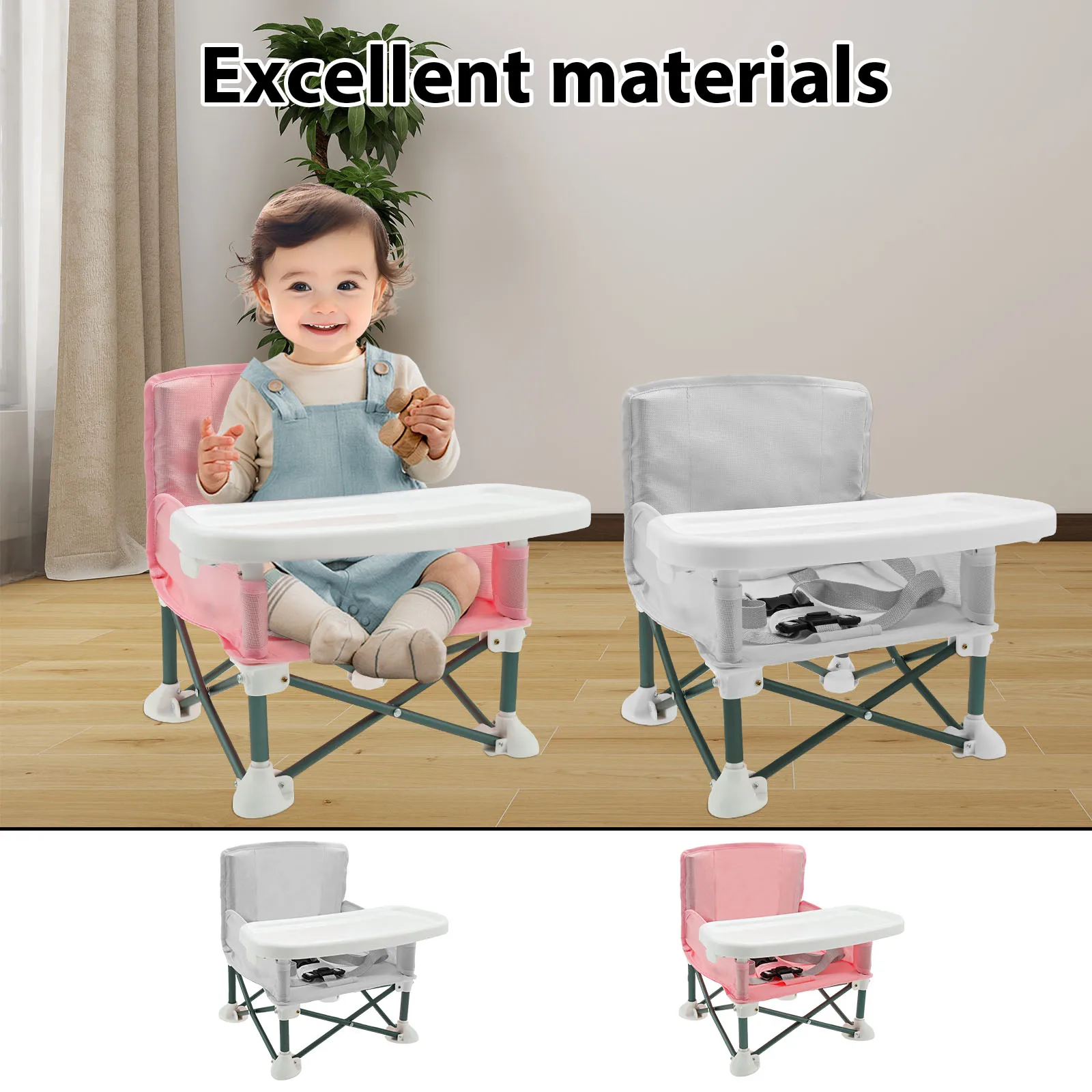 Kids Outdoor Foldable Chair - Peuterverhoger met kinderveiligheidsgordel Eetkamerstoel Draagbaar reizen