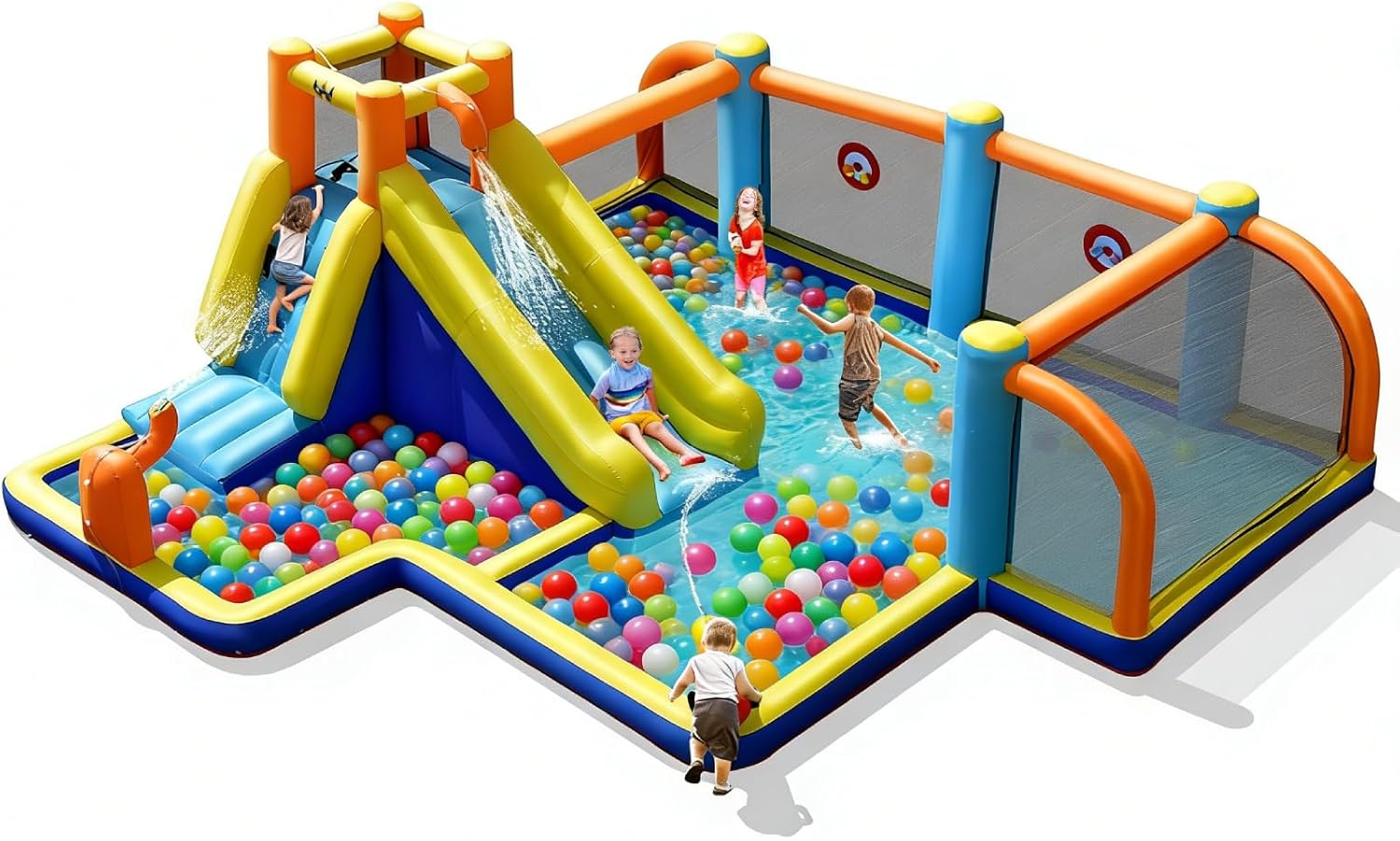 Kids Outdoor Park - Opblaasbare waterglijbaan, waterpark met dubbele waterkanonnen,