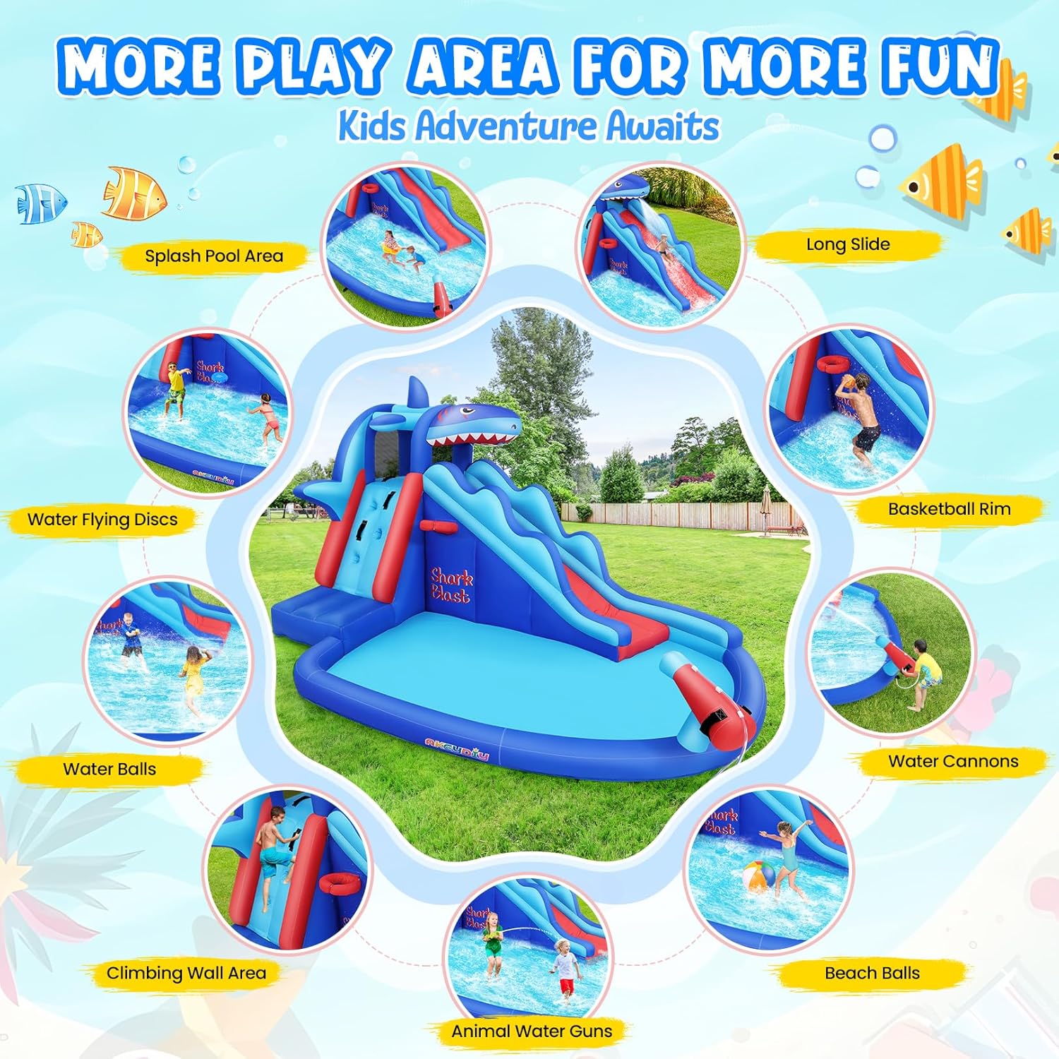 Opblaasbaar waterpark met haai - Kids Outdoor Climbing Wall recensie en prijs