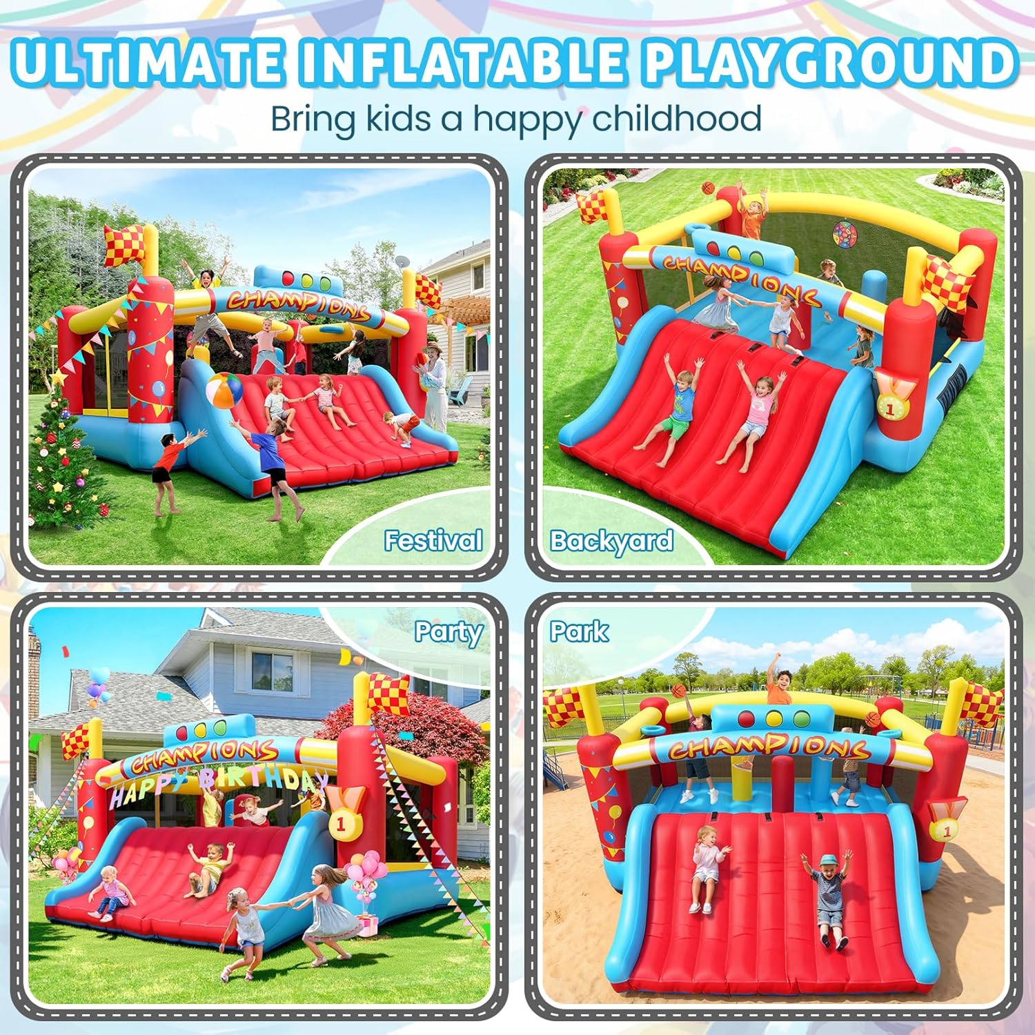 Grote opblaasbare springkastee - Kids Outdoor Park recensie en prijs